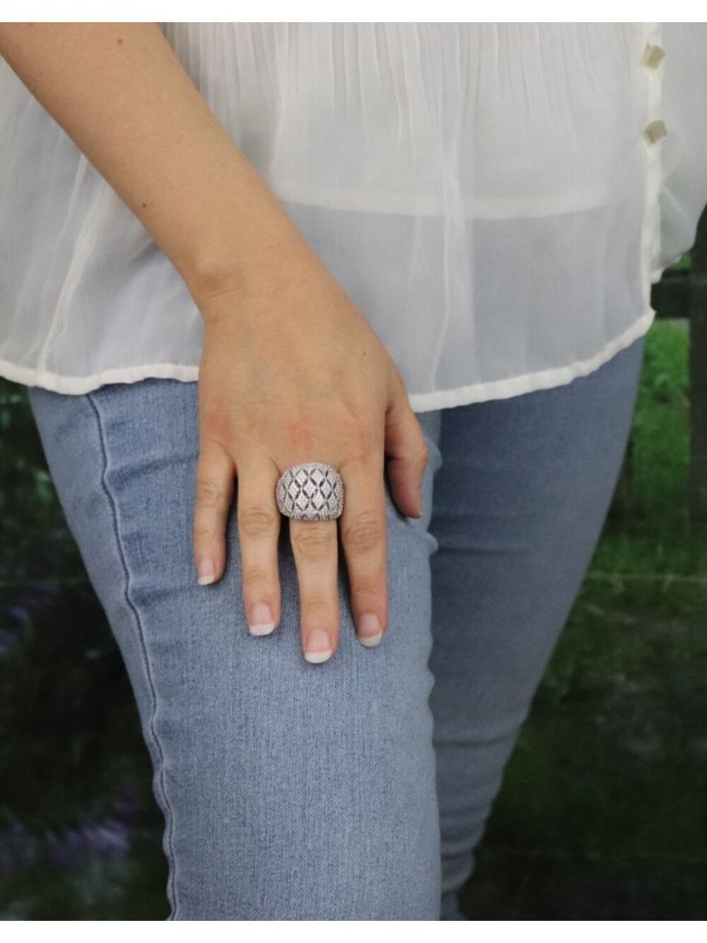 Sterling Silver Sparkly Bold Cubic Zirconia CZ Statement Ring Size 10 1/4 - Picture 3 of 7